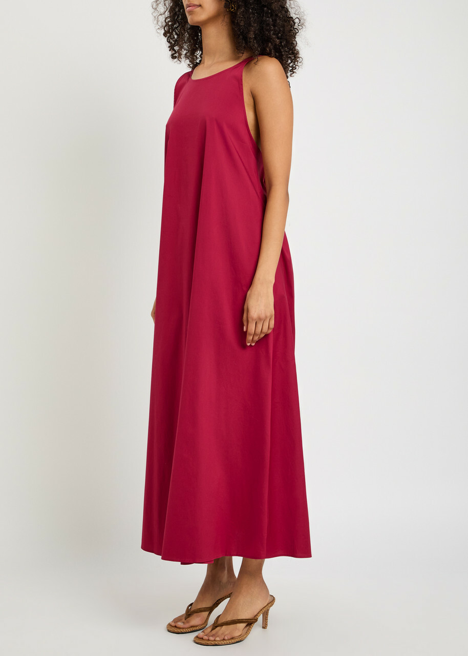 Max Mara Gathered-back Cotton-blend Maxi Dress Burgundy