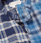 Greg Lauren - Grandad-Collar Distressed Checked Cotton-Flannel Shirt - Blue