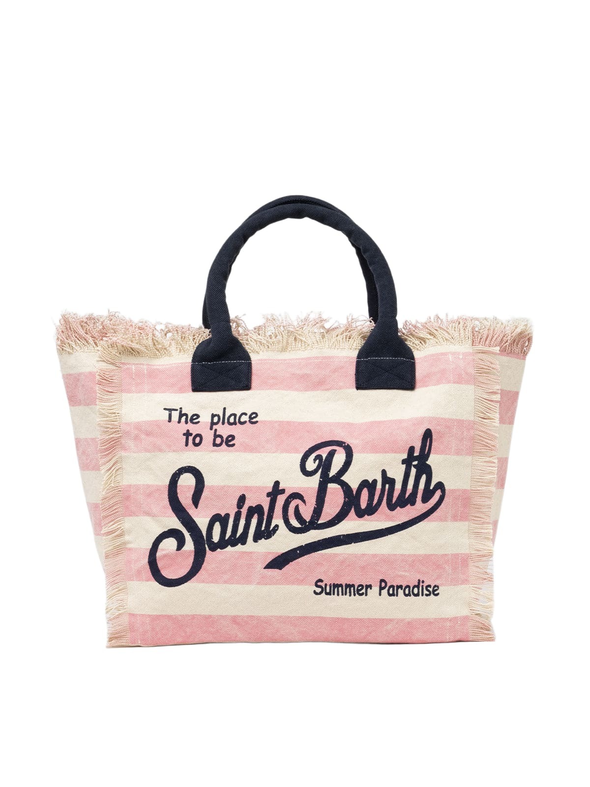 MC2 Saint Barth Pink Striped Cotton Canvas Vanity Tote Bag