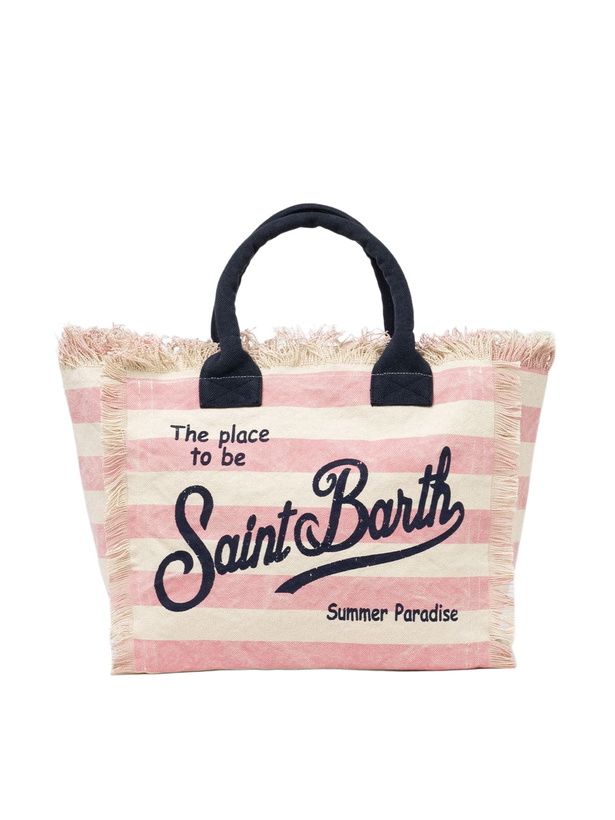 Photo: MC2 Saint Barth Pink Striped Cotton Canvas Vanity Tote Bag