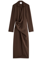 Paris Georgia Simone Draped Midi Shirt Dress Brown