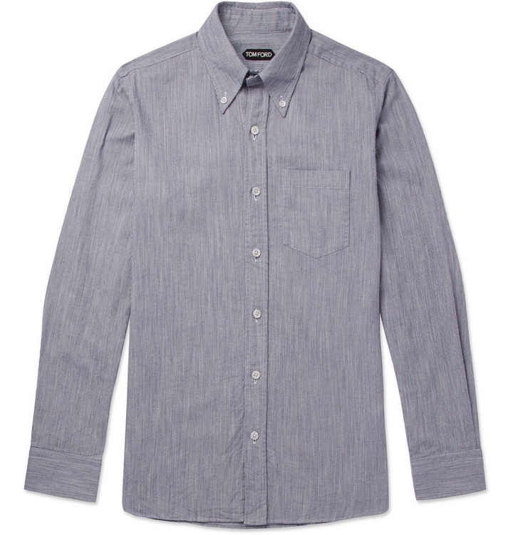 Photo: TOM FORD - Slim-Fit Button-Down Collar Striped Cotton Shirt - Men - Blue