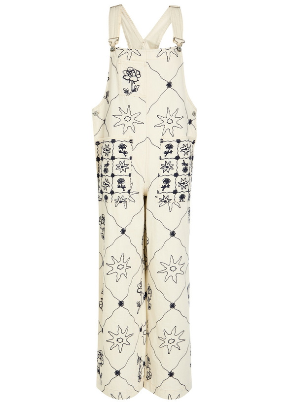Photo: Free People Rising Sun Embroidered Denim Overalls White