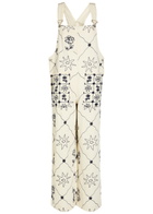 Free People Rising Sun Embroidered Denim Overalls White