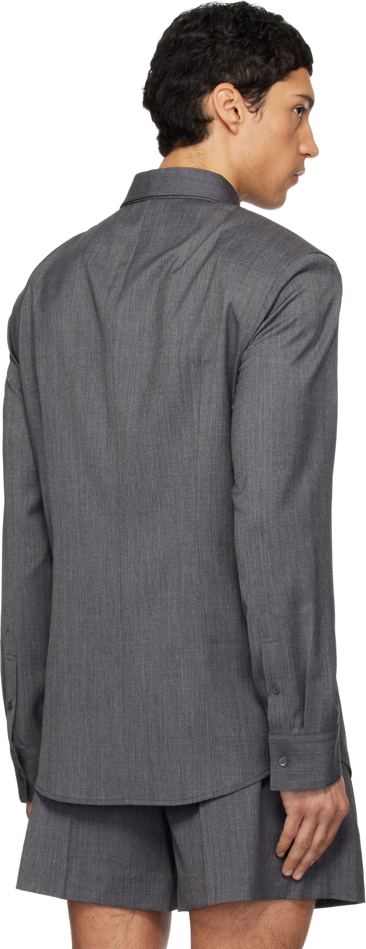 We11done Gray Wool Tie Shirt