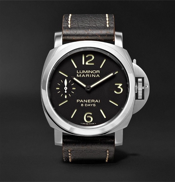 Photo: Panerai - Luminor Marina 8 Days Acciaio 44mm Stainless Steel and Leather Watch - Black