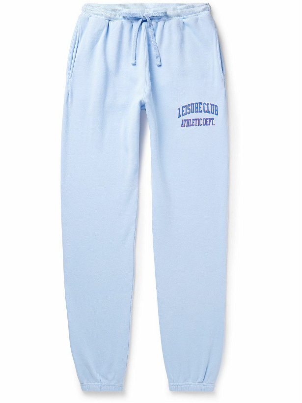 Photo: Pasadena Leisure Club - Athletic Dept. Tapered Logo-Print Garment-Dyed Cotton-Jersey Sweatpants - Blue