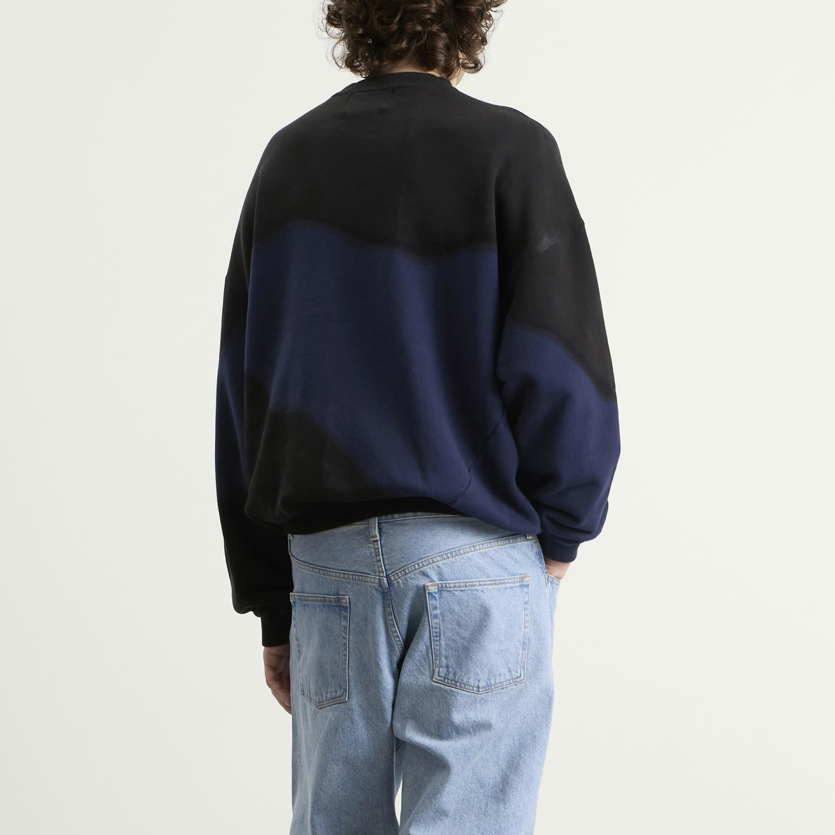 NOMARHYTHM TEXTILE Men's Hand Dye Twist Sweatshirt in Navy X Black