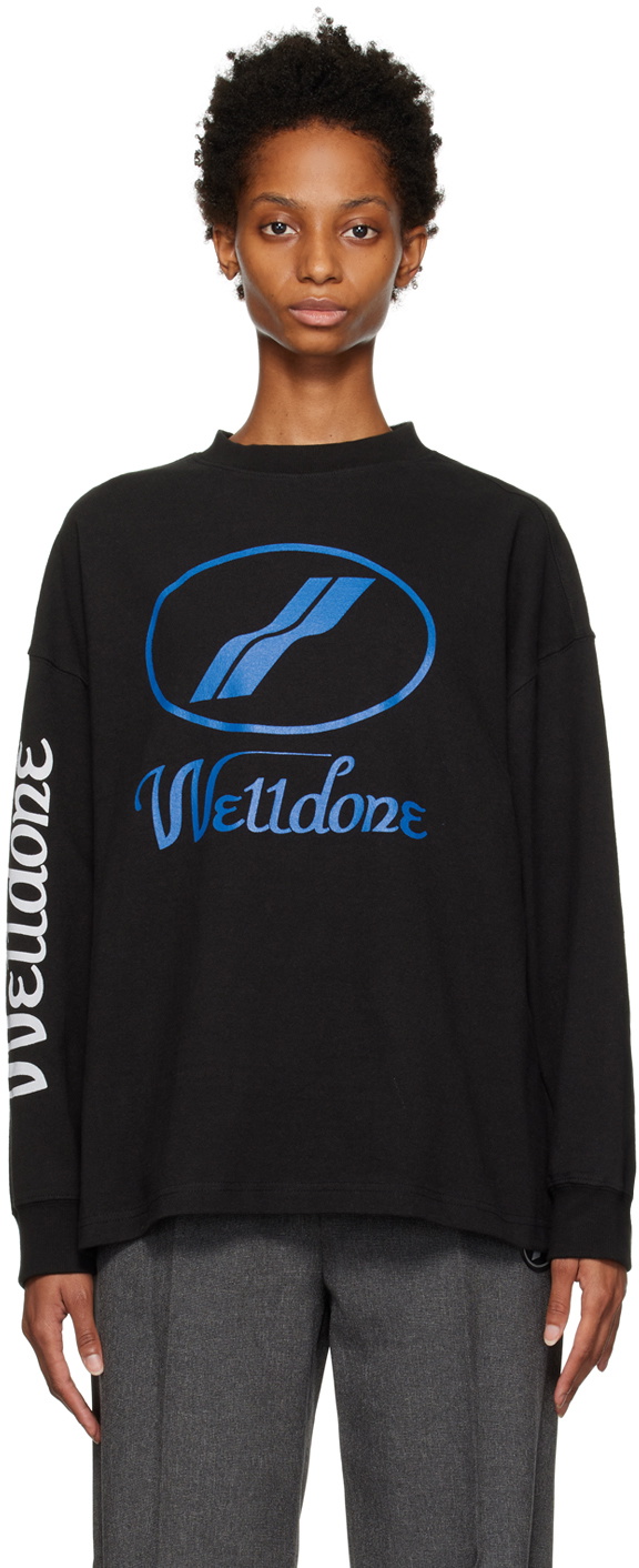We11done Black Print Long Sleeve T-Shirt We11done