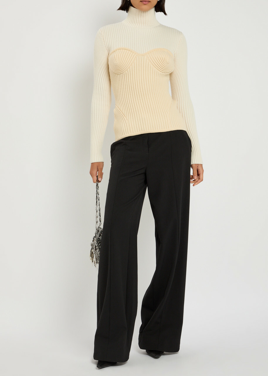 Jean Paul Gaultier Layered Ribbed Wool-blend top Cream