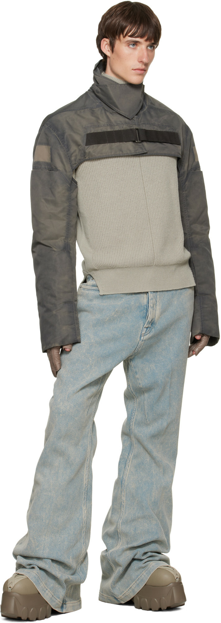 Rick Owens Gray Tower Cropped Mac Bomber Jacket
