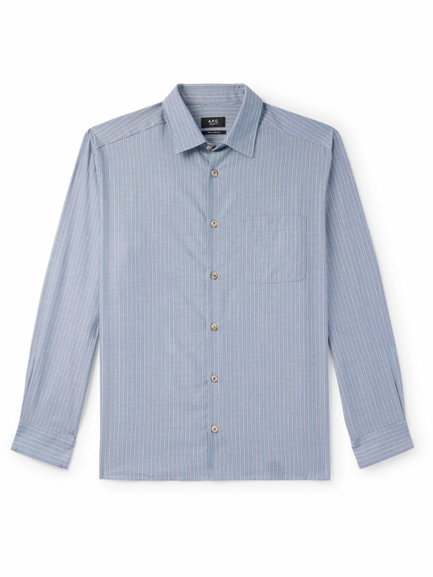 Photo: A.P.C. - Malo Striped Cotton and Wool-Blend Twill Shirt - Blue