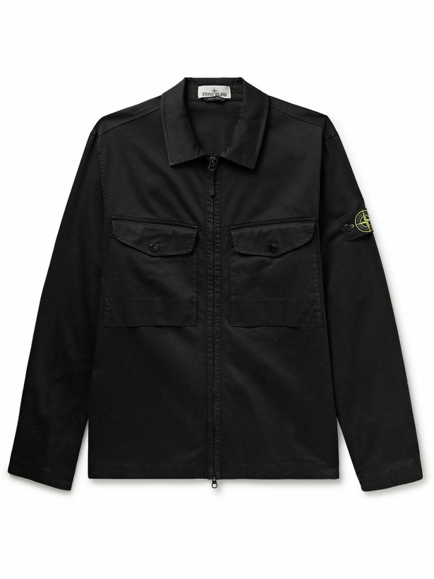 Photo: Stone Island - Logo-Appliquéd Garment-Dyed Cotton-Blend Sateen Overshirt - Black