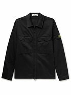 Stone Island - Logo-Appliquéd Garment-Dyed Cotton-Blend Sateen Overshirt - Black