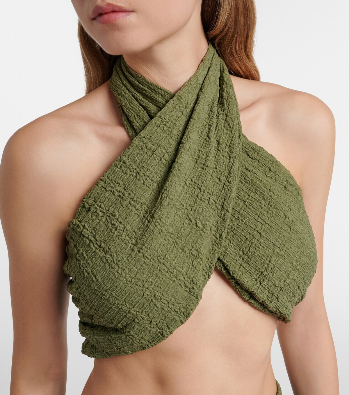 Jade Swim Aylin halterneck seersucker crop top