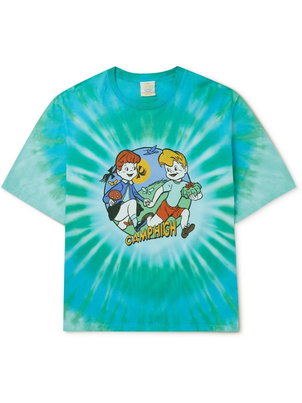 Photo: CAMP HIGH - Forage Friends Printed Tie-Dyed Cotton-Jersey T-Shirt - Blue