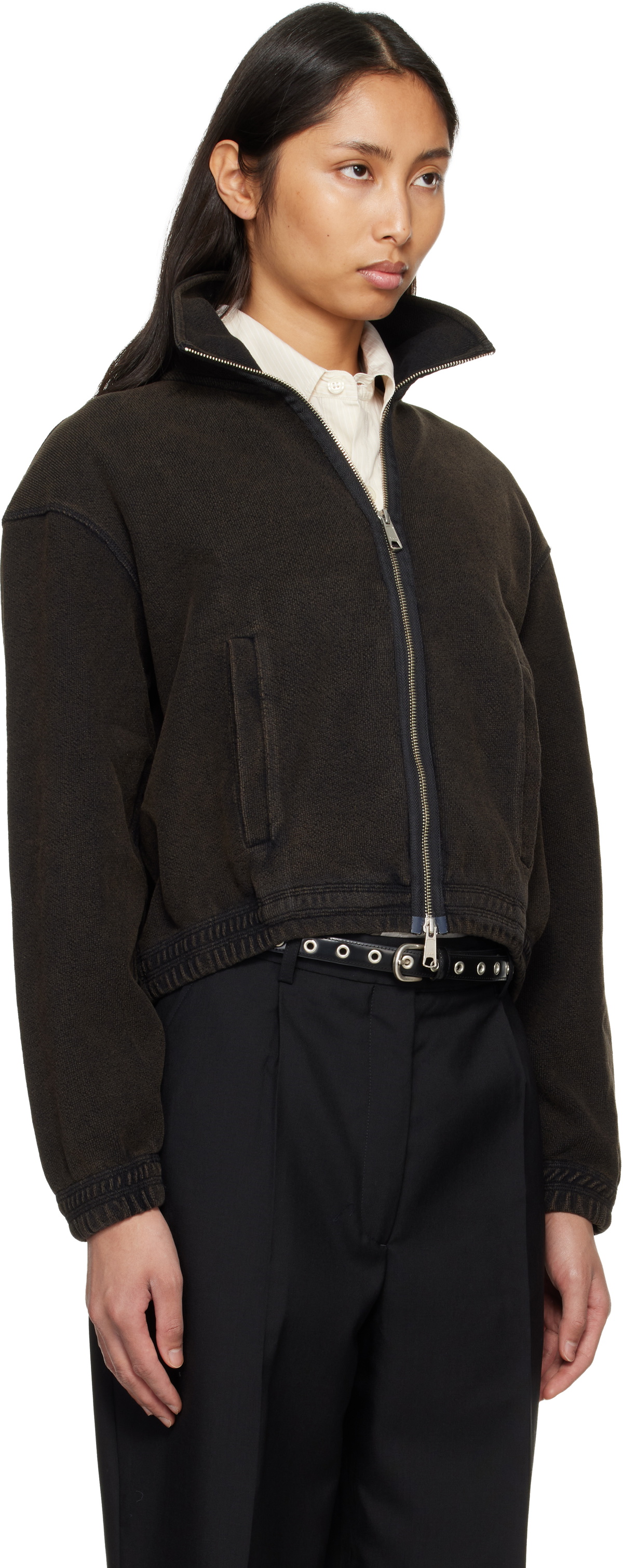 mfpen Black Cropped Leisure Zip Up Sweater