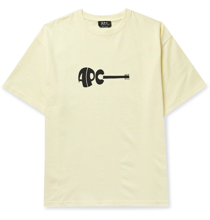 Photo: A.P.C. - Mael Logo-Print Mélange Cotton-Jersey T-Shirt - Yellow