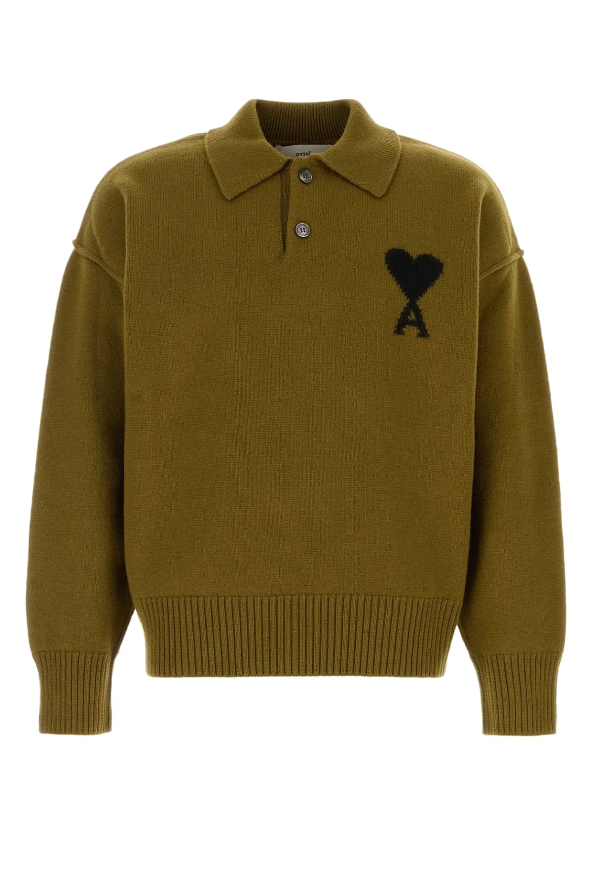 Ami Alexandre Mattiussi Olive Green Wool Polo Shirt