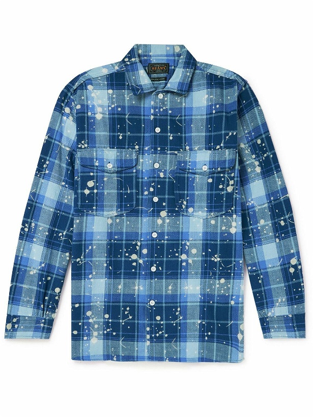 Photo: Beams Plus - Bleached Checked Cotton-Flannel Shirt - Blue