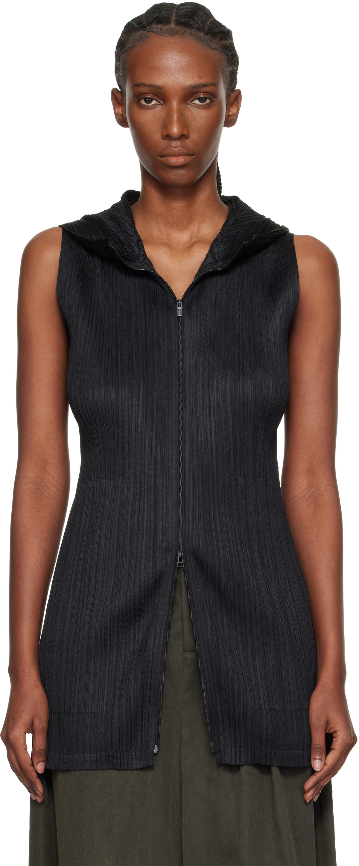 PLEATS PLEASE ISSEY MIYAKE Black Monthly Colors April Hooded Long Vest