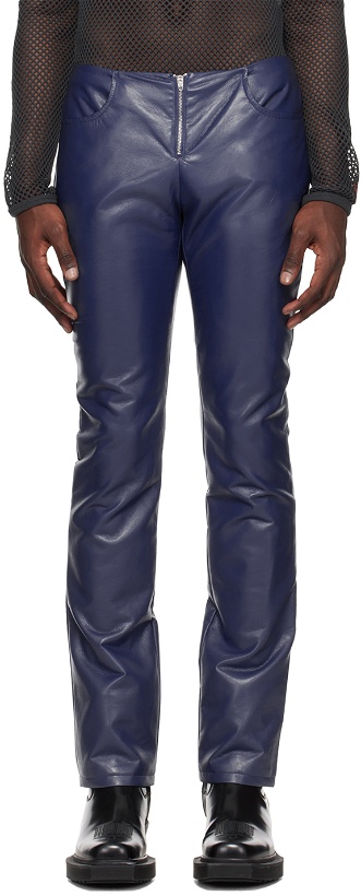 Photo: Mowalola Blue Two-Pocket Faux-Leather Pants