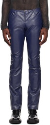 Mowalola Blue Two-Pocket Faux-Leather Pants