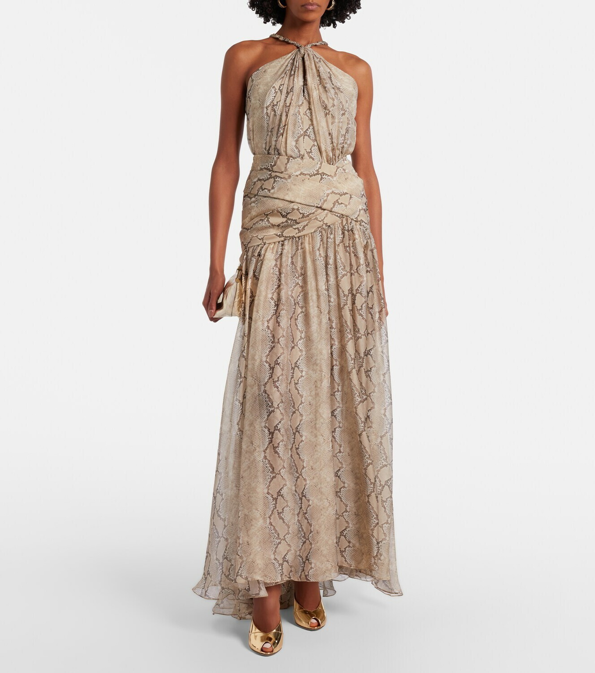 Elie Saab Snake-print silk chiffon maxi skirt