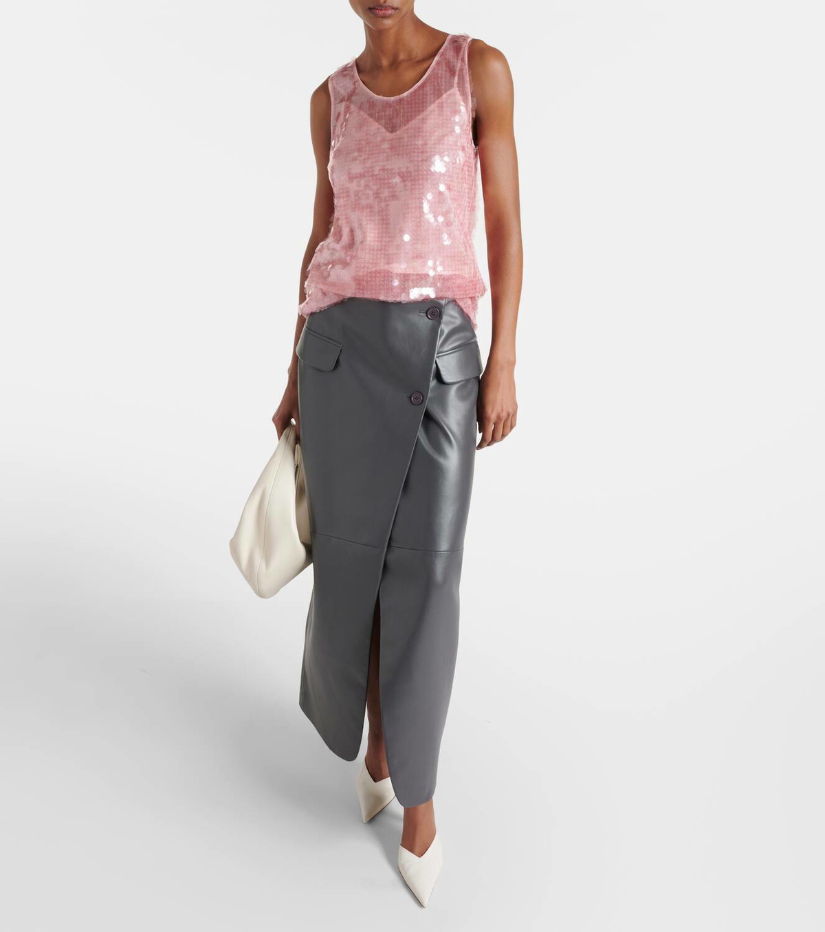 Frankie Asymmetric Ruffle Hollow Midi Skirt