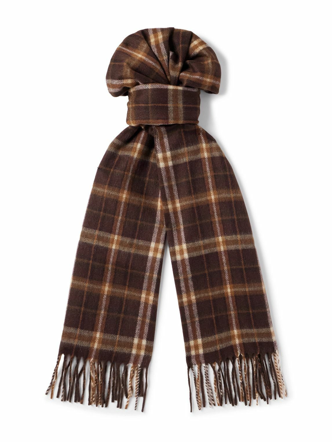 CELINE - Checked Fringed Cashmere Scarf