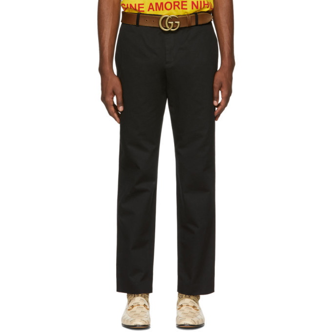 Photo: Gucci Black Embroidered Logo Chino Trousers