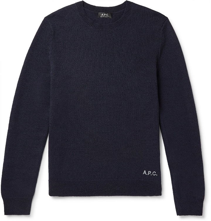 Photo: A.P.C. - Logo-Embroidered Wool Sweater - Blue