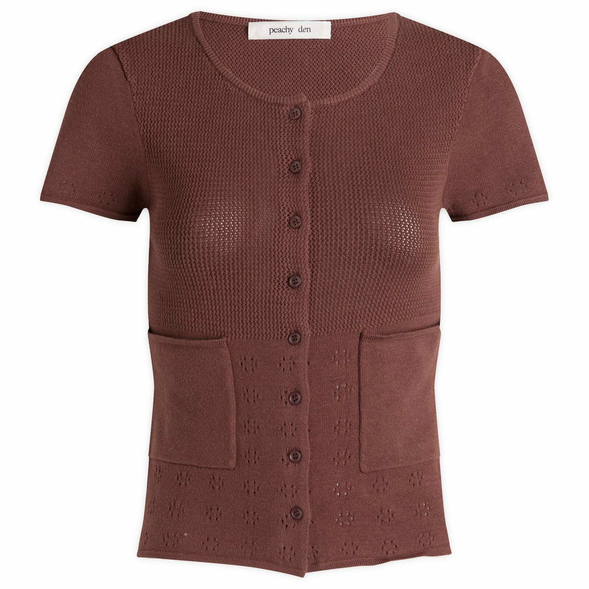 Peachy Den Women's Marie Knit Polo Top in Chocolate