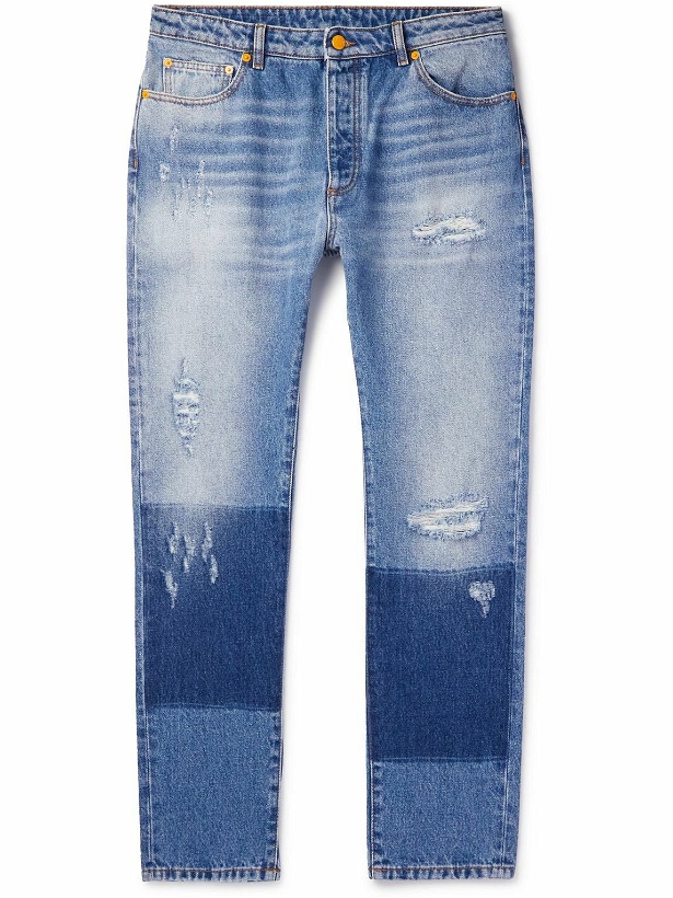 Photo: Moncler Genius - 8 Palm Angels Skinny-Fit Panelled Distressed Jeans - Blue