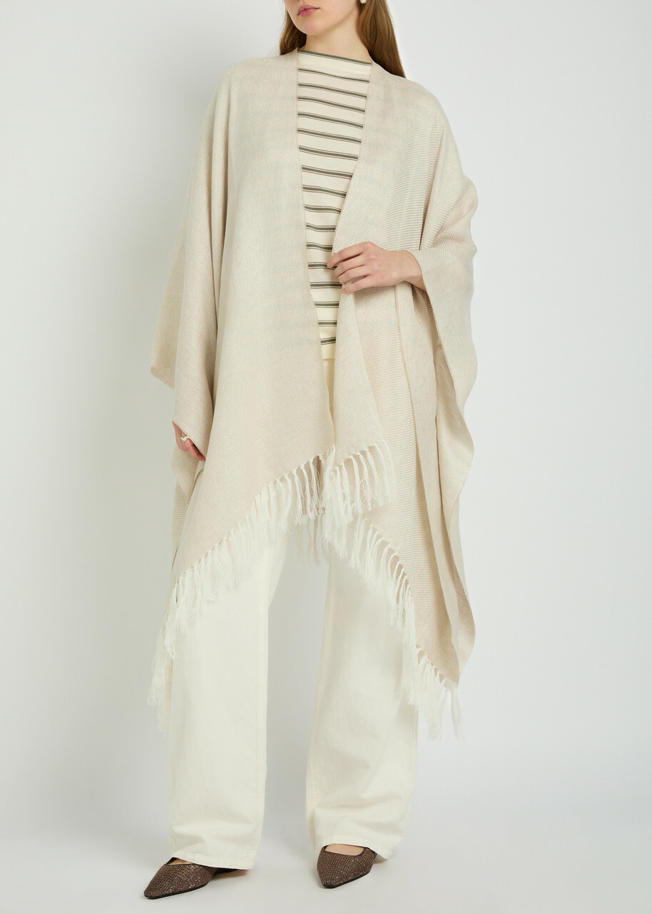 Brunello Cucinelli Metallic-knit Linen-blend Poncho - Beige - One Size