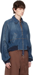 Edward Cuming Blue Bottom Heavy Denim Bomber Jacket