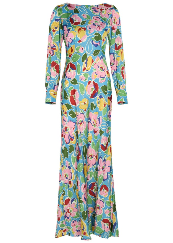 Photo: Rixo Marni Floral-print Satin Maxi Dress Blue