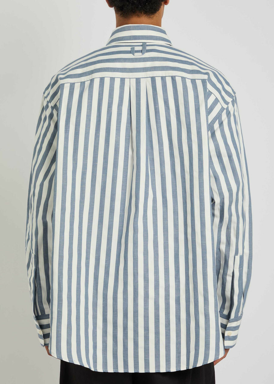 Jacquemus La Chemise Voilier Striped Cotton-blend Shirt White And Blue