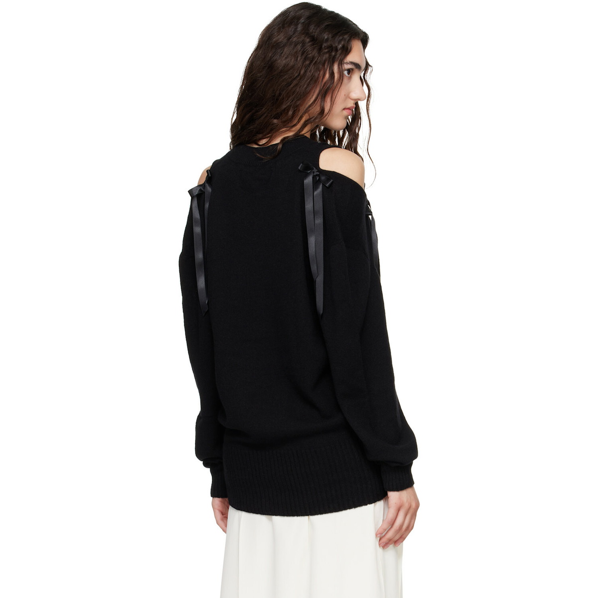 Simone Rocha Black Relaxed Cashmere Slash V-Neck Bow Sweater