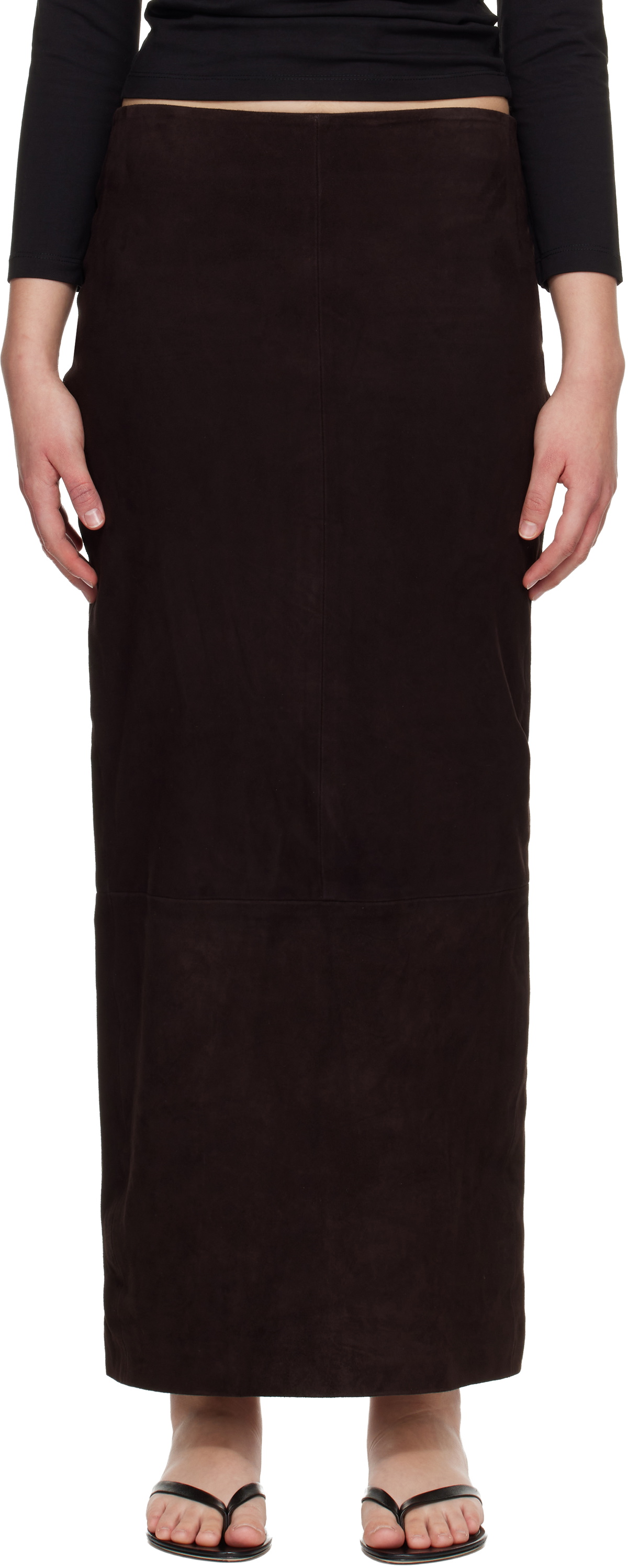 St. Agni Brown Suede Column Midi Skirt