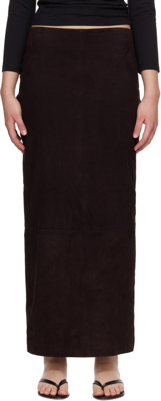 Photo: St. Agni Brown Suede Column Midi Skirt