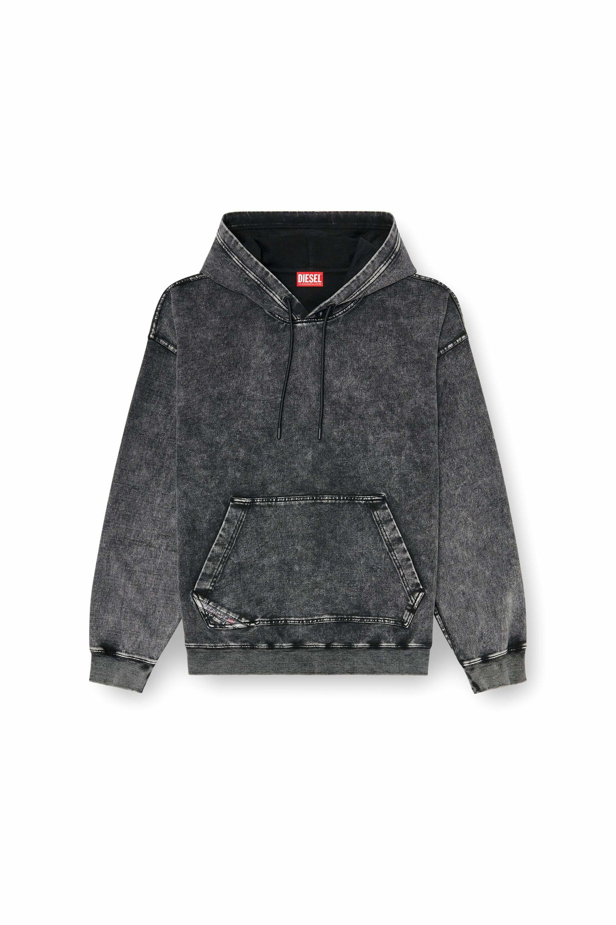 Diesel Treated denim-effect hoodie - Sweaters Mens in Grey