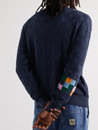 Pop Trading Company - Logo-Embroidered Checked Cotton Sweater - Blue