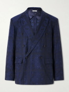 Blue Blue Japan - Double-Breasted Cotton-Blend Jacquard Suit Jacket - Blue