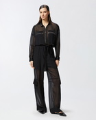 Pinko Cargo Jumpsuit In Georgette And Shiny Satin Limo Black