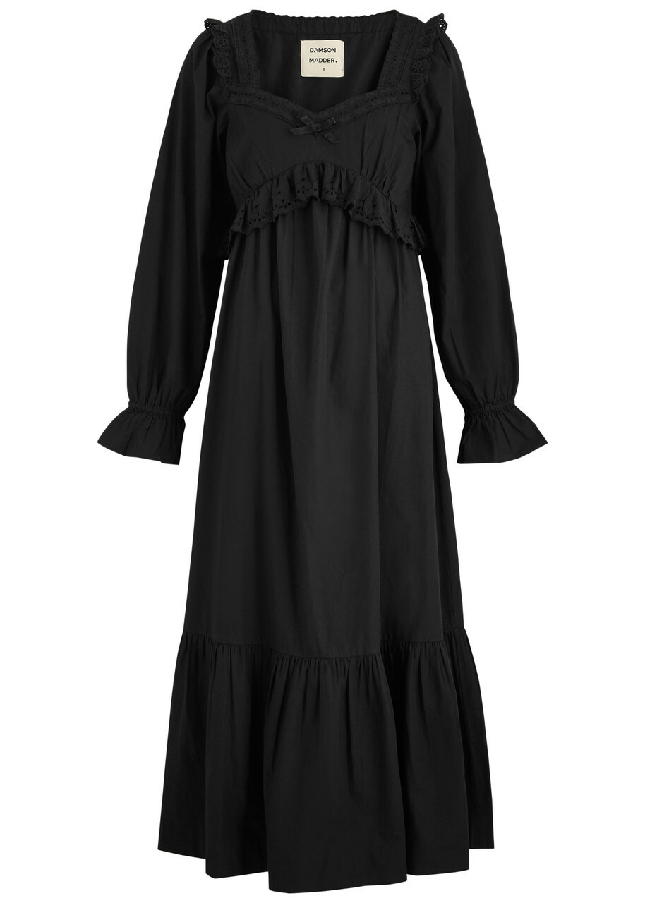 Damson Madder Edith Broderie Anglaise Cotton Midi Dress Black
