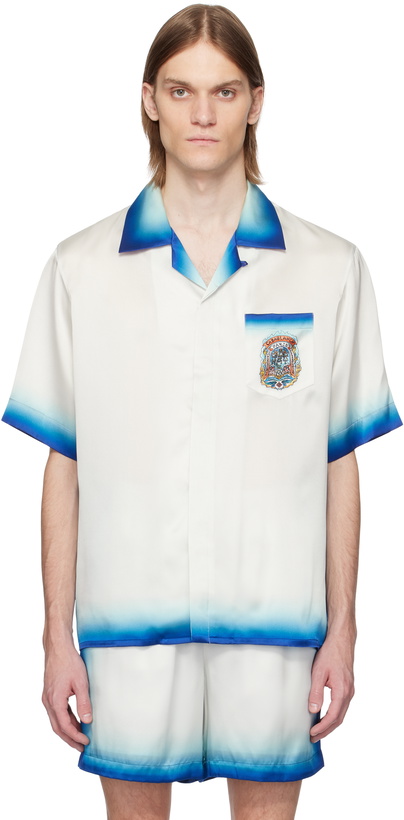 Photo: Casablanca White & Blue 'Casa Way' Skate Silk Shirt