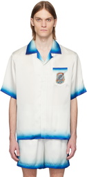 Casablanca White & Blue 'Casa Way' Skate Silk Shirt