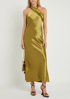 Galvan Pandora Scarf-effect Satin Midi Dress Olive