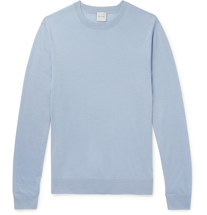 Photo: Paul Smith - Embroidered Merino Wool and Silk-Blend Sweater - Blue